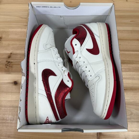 Air Jordan 1 Low SE "Ruby" Shoes Sail Varsity Red Team Red HJ9338-106 Women's 7 - Picture 9 of 11